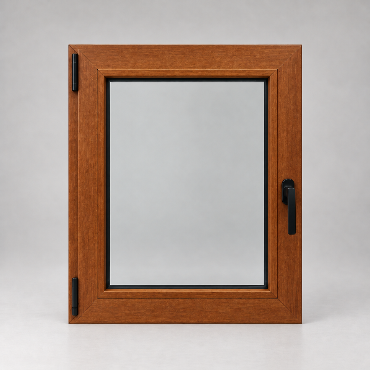Ventana de madera con herrajes negros Ventana batiente PVC Roble 60x68 - Imagen 1